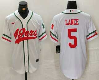 Men%27s San Francisco 49ers #5 Trey Lance White Mexico Cool Base Stitched Baseball Jersey